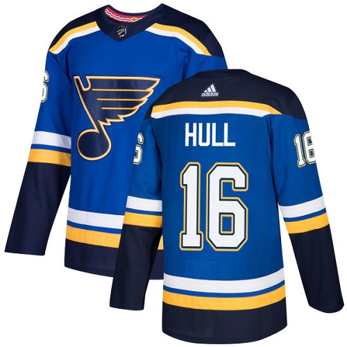 Adidas Blues #16 Brett Hull Blue Home Authentic Stitched NHL Jersey